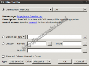 UNetbootin with FreeDOS selected
